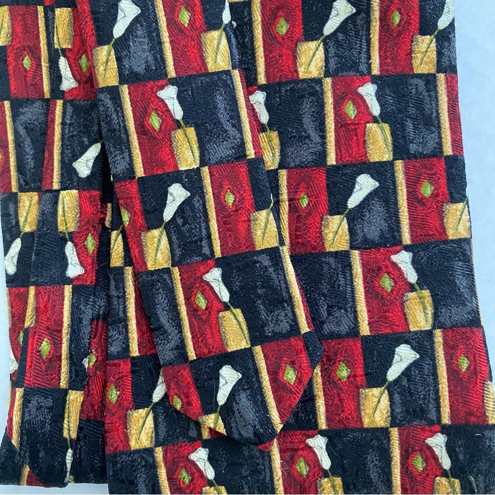 ROBERT TALBOTT Studio Mens Silk Necktie Designer Geometric Red/Grey Made in USA - Picture 3 of 5